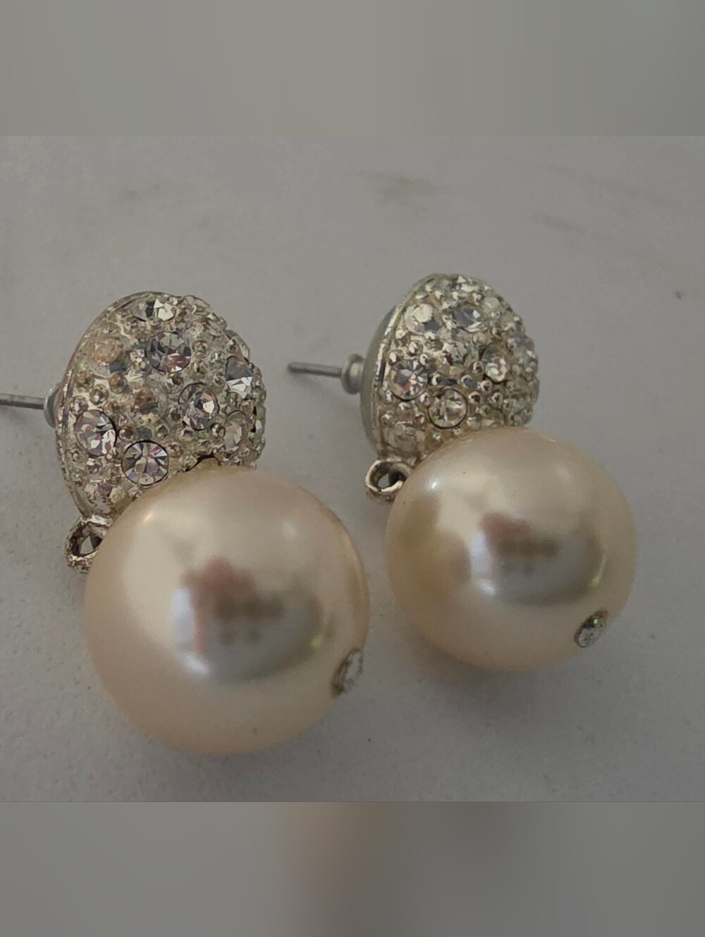 Champagne Pearl and Crystal Drop Stud Earrings